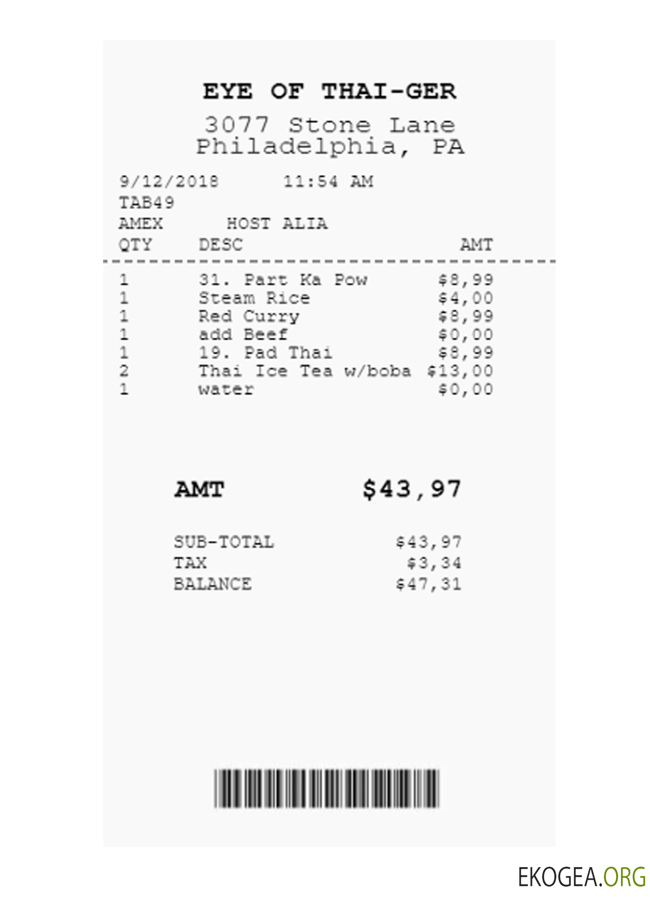 EYE OF THAI , GER reçu de paiement version 2